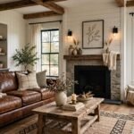 farmhouse living room leather couch