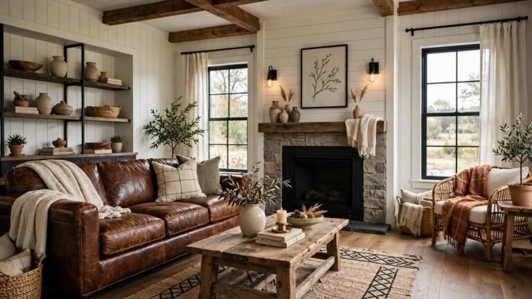 23 Farmhouse Living Room Leather Couch Ideas for Warm, Timeless Style