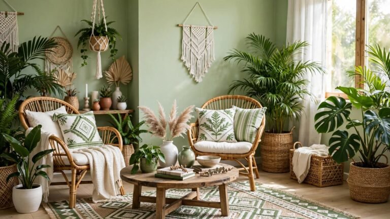 20 Green Boho Living Room Ideas for a Relaxed, Nature-Inspired Space