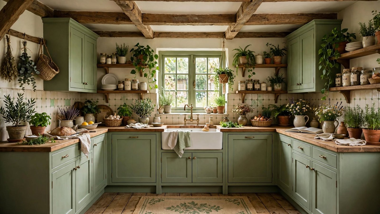 green cottagecore kitchen