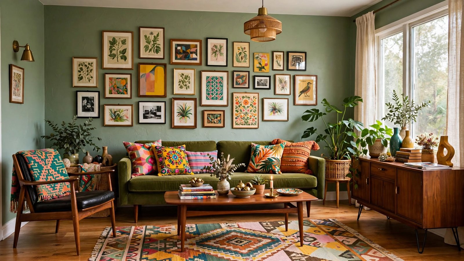 green eclectic living room
