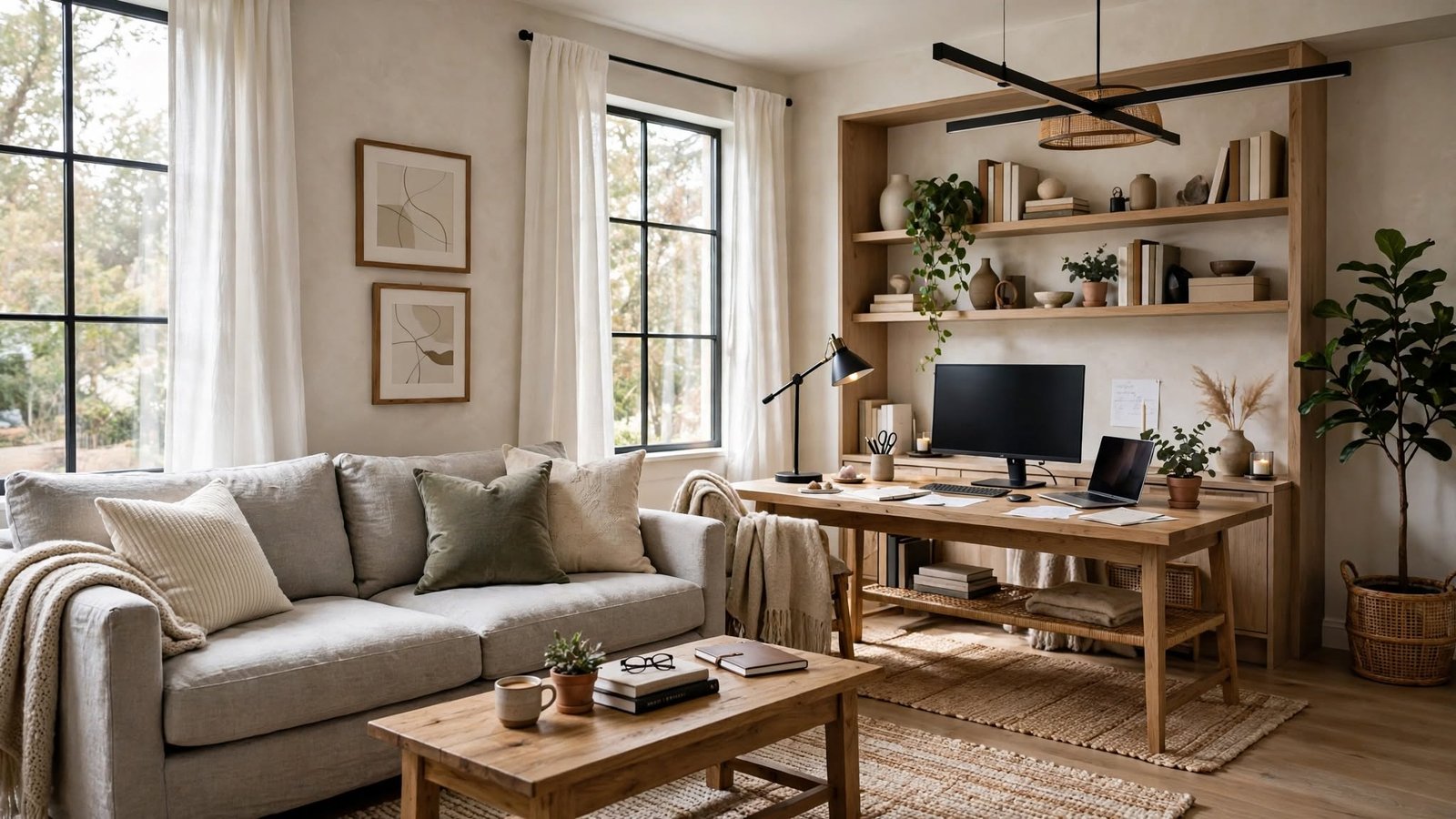 home office with sofa