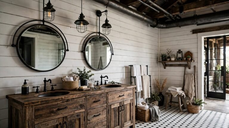17 Industrial Farmhouse Bathroom Ideas for a Warm, Rugged Look