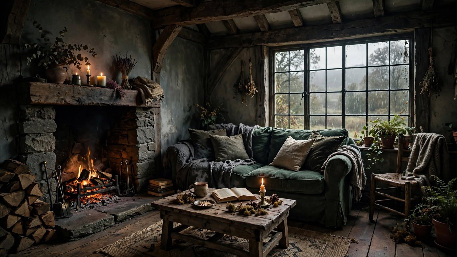 moody cottage living room