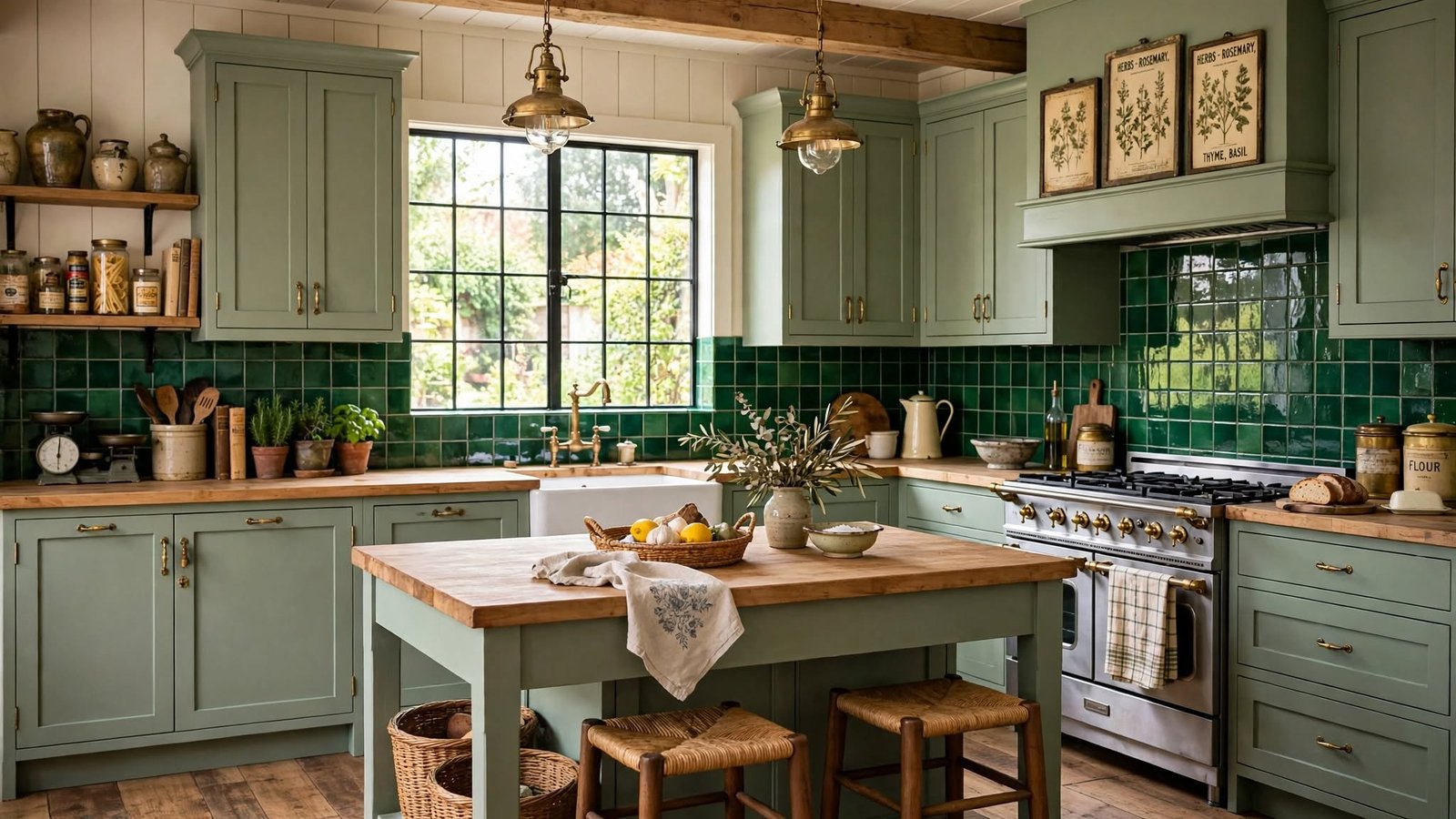 sage green farmhouse kitchen