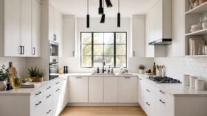 u shaped kitchen with window