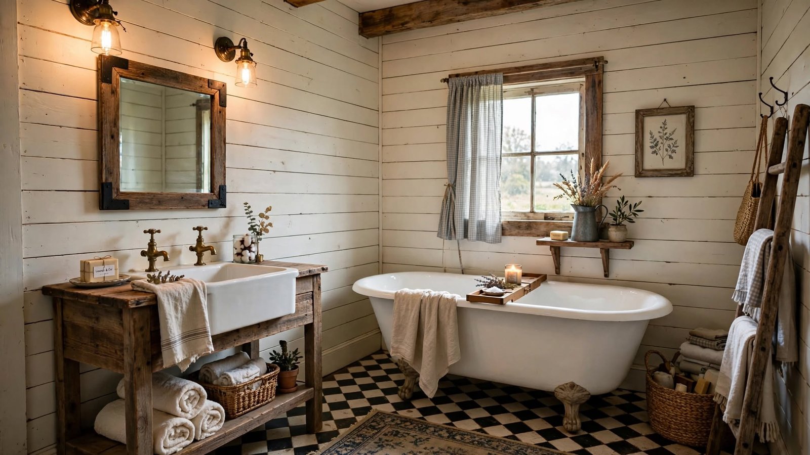 vintage farmhouse bathroom