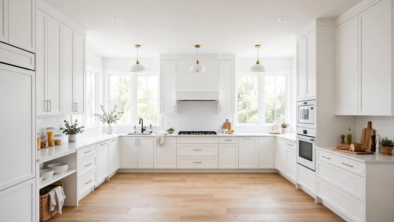 white u shaped kitchen