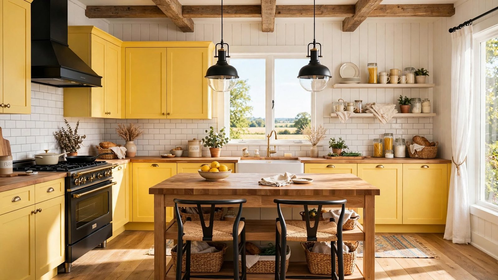 yellow farmhouse kitchen